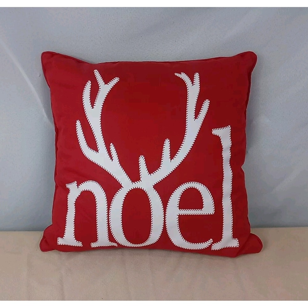Deer Antlers Christmas Throw Pillow‎ Festive Red Noel Reindeer Antlers Pillow